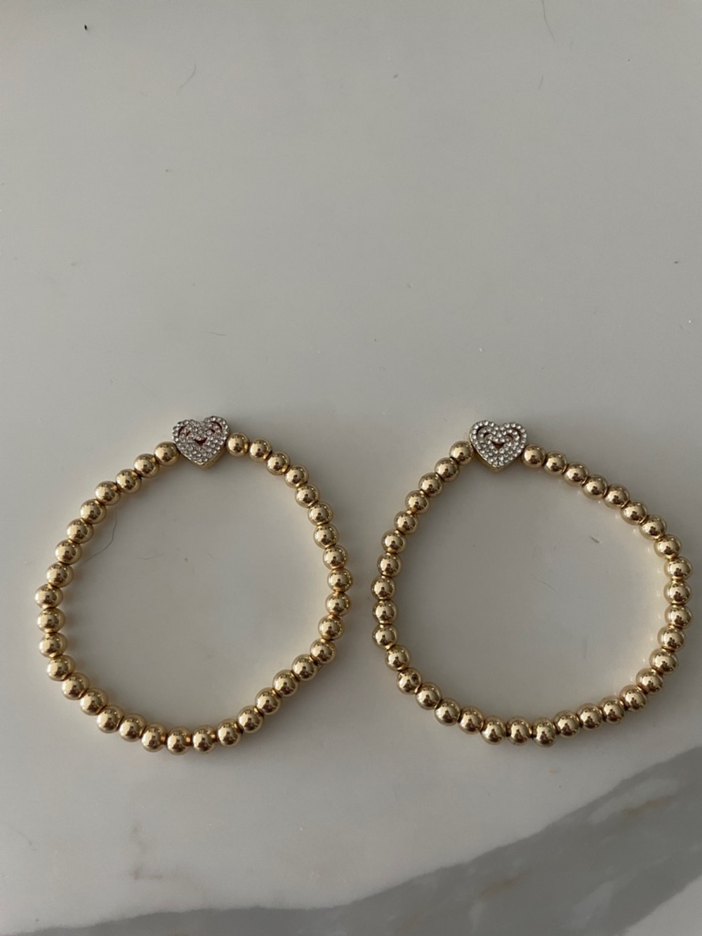 Gold Beaded w/CZ’s Heart Stretch Bracelets - Women Jewelry - Picture 3 of 8